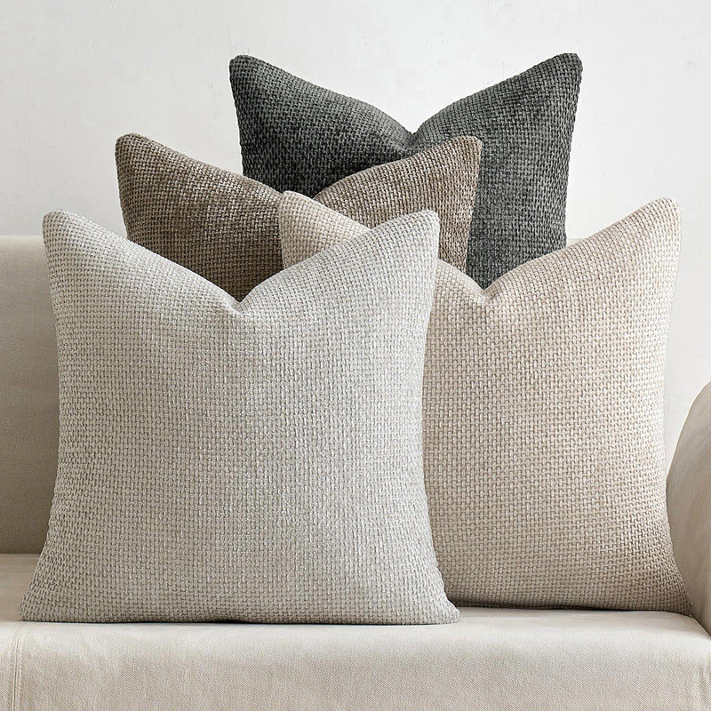 Light Grey Plush Chenille Cushion Covers Set of 2 - Soft Textured Decorative Throw Pillow Cases for Sofa Couch, 45x45cm - STripleB 