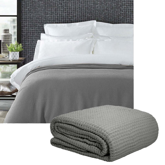 Living @ Home 350gsm 100% Cotton Breathable Waffle Blanket Queen 240 x 255 cm Charcoal - STripleB 