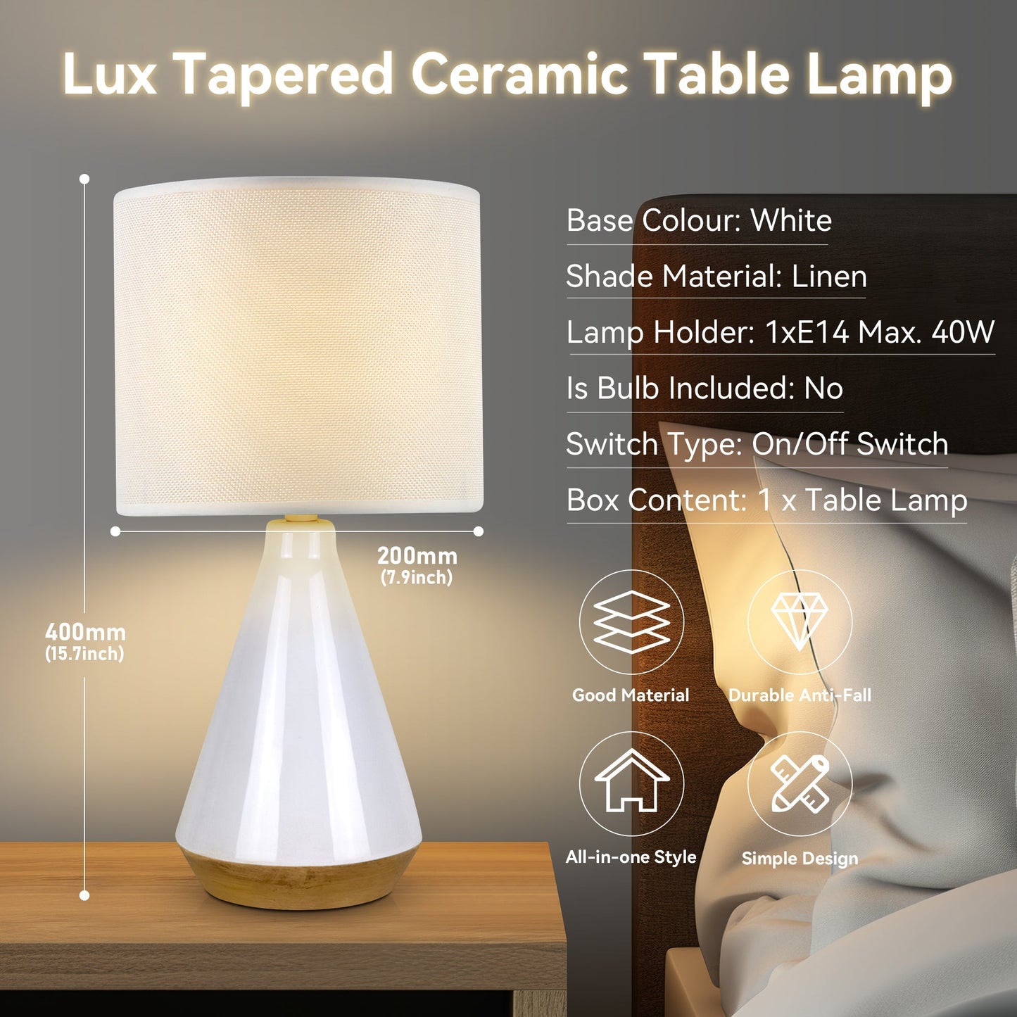 Lux Tapered Ceramic Table Lamp - STripleB 