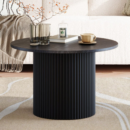 Luxe Black Ribbed Texture Wooden Coffee Table - STripleB 