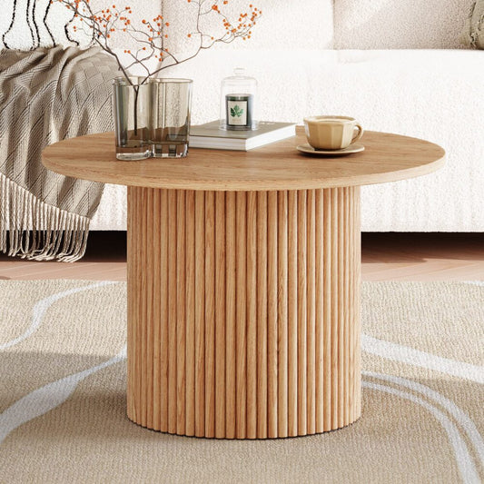Luxe Ribbed Round Coffee Table Wooden - STripleB 