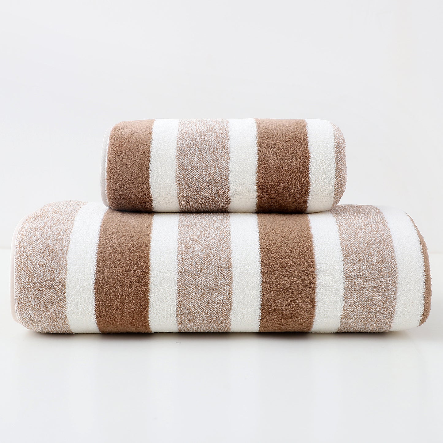 Luxury Cotton - Brown Wide Stripe Towel Set - 6 Piece Set (2 Hand Towels, 2 Bath Towels, 2 Washcloths), Ultra Soft and Absorbent - STripleB