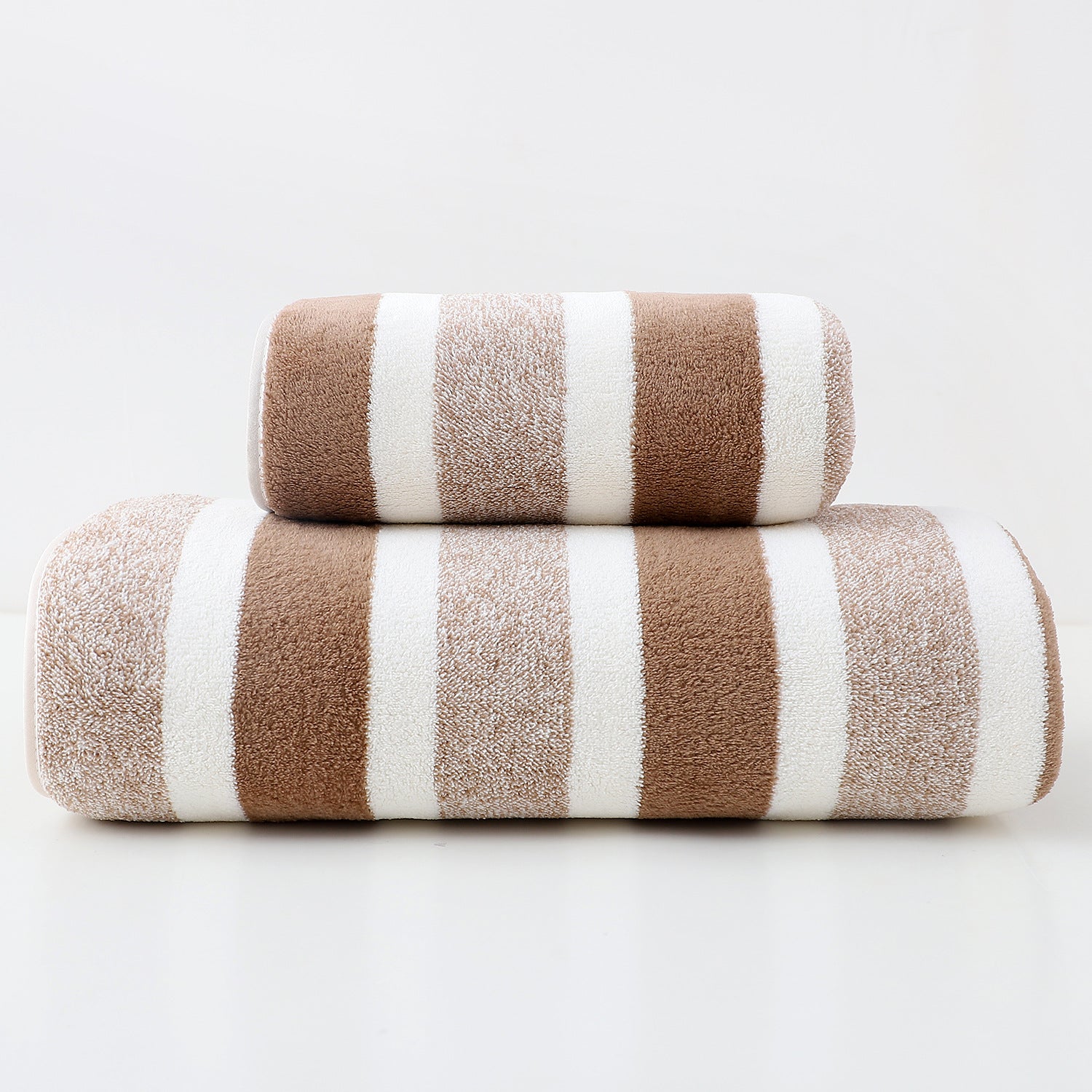 Luxury Cotton - Brown Wide Stripe Towel Set - 6 Piece Set (2 Hand Towels, 2 Bath Towels, 2 Washcloths), Ultra Soft and Absorbent - STripleB
