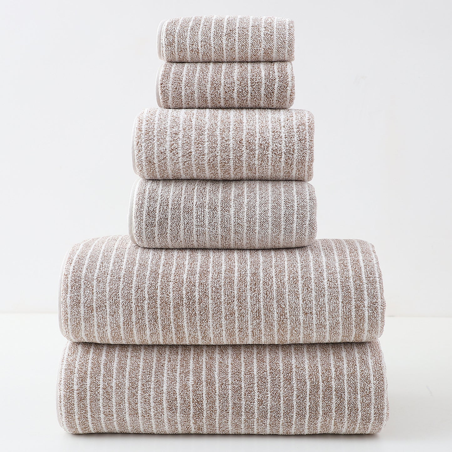 Luxury Cotton Striped Towel Set - 6 Piece Set - Brown - STripleB