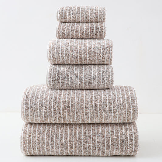 Luxury Cotton Striped Towel Set - 6 Piece Set - Brown - STripleB
