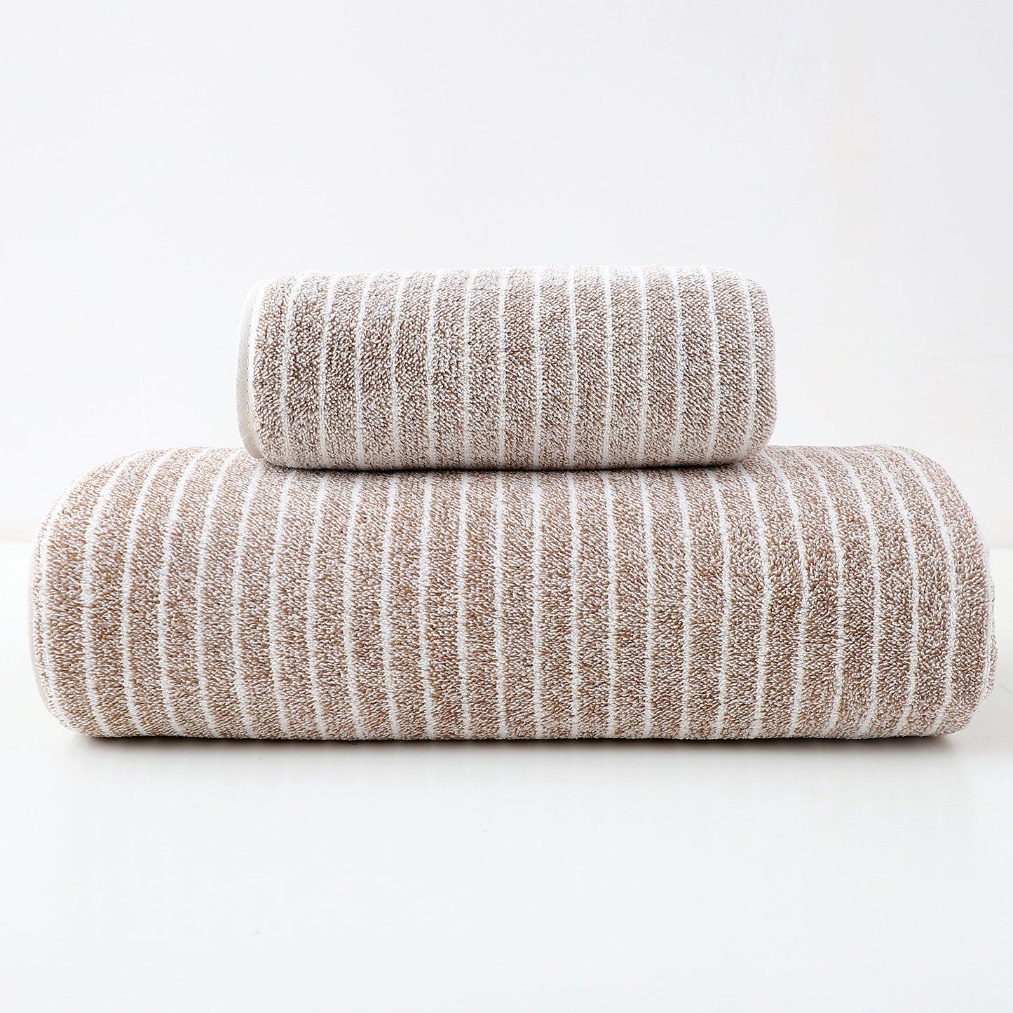 Luxury Cotton Striped Towel Set - 6 Piece Set - Brown - STripleB
