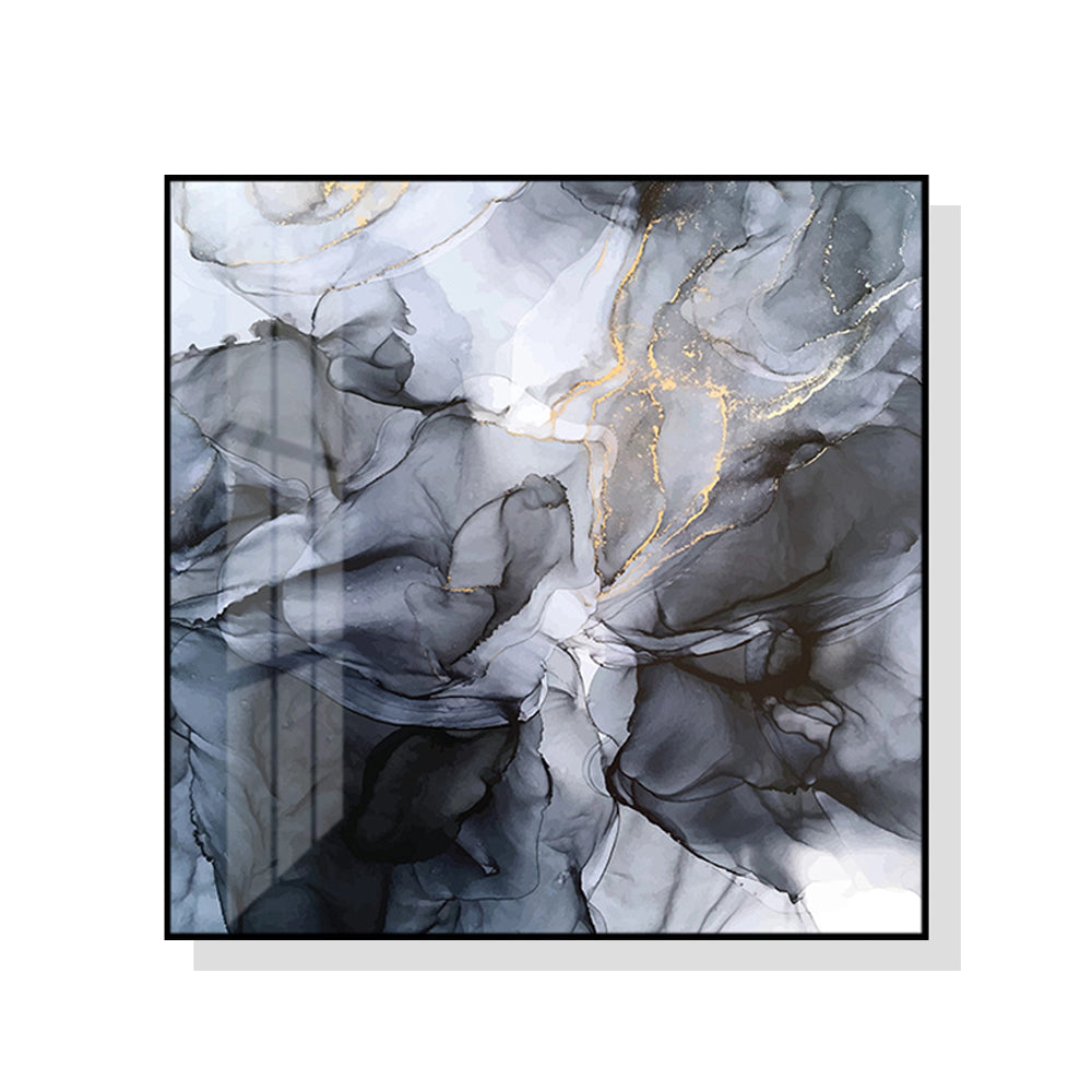 Marbled Black Grey Black Frame Canvas - 100cm x 100cm - STripleB