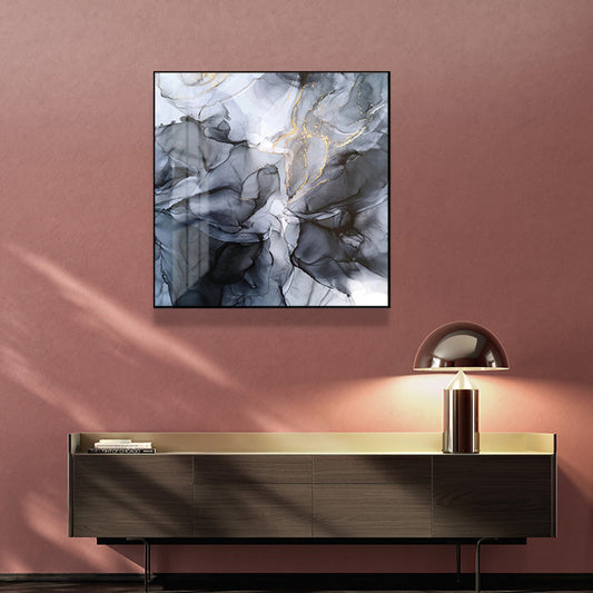 Marbled Black Grey Black Frame Canvas - 100cm x 100cm - STripleB