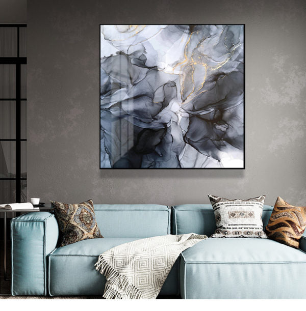 Marbled Black Grey Black Frame Canvas - 100cm x 100cm - STripleB