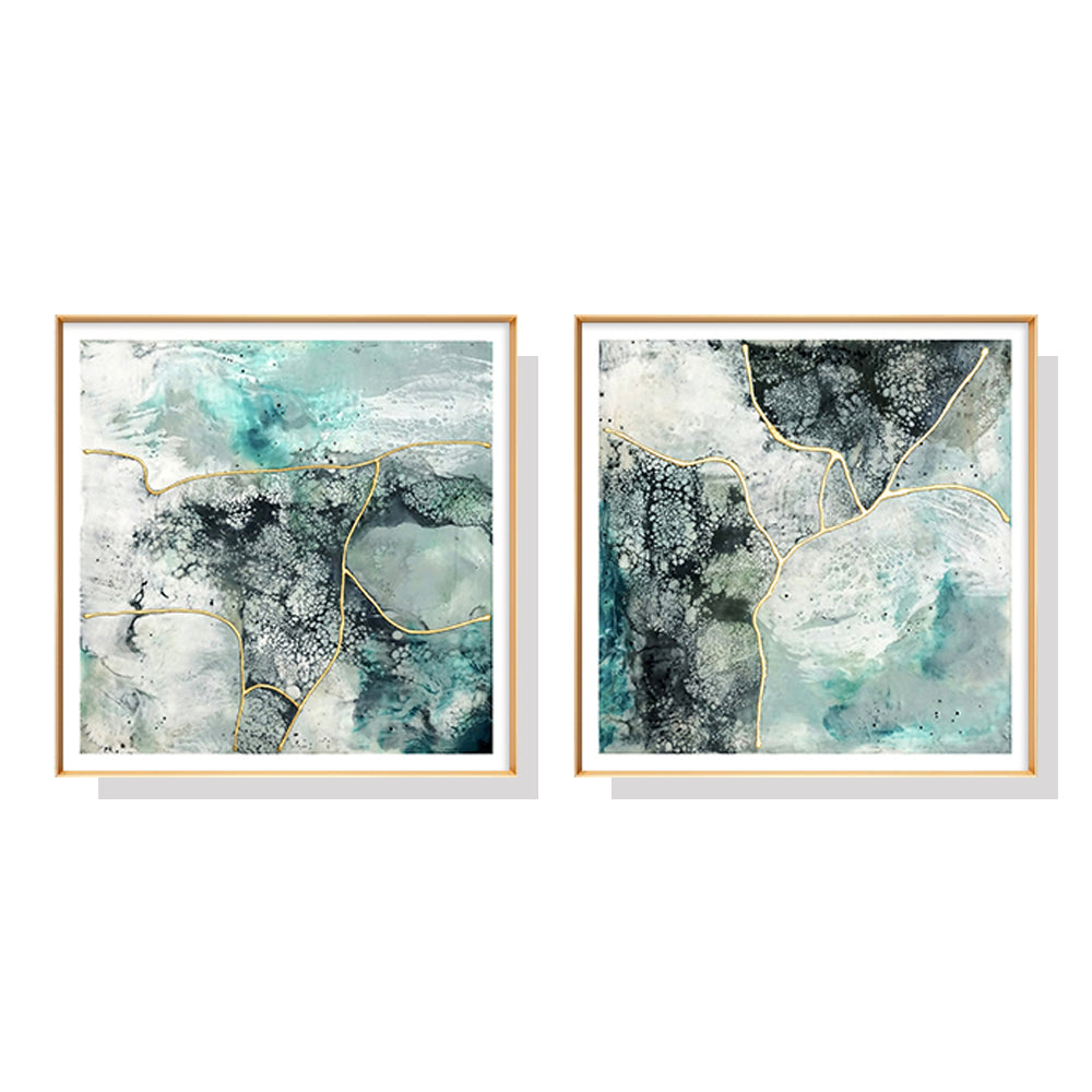 Marbled Green 2 Sets Gold Frame Canvas - 70cmx70cm - STripleB