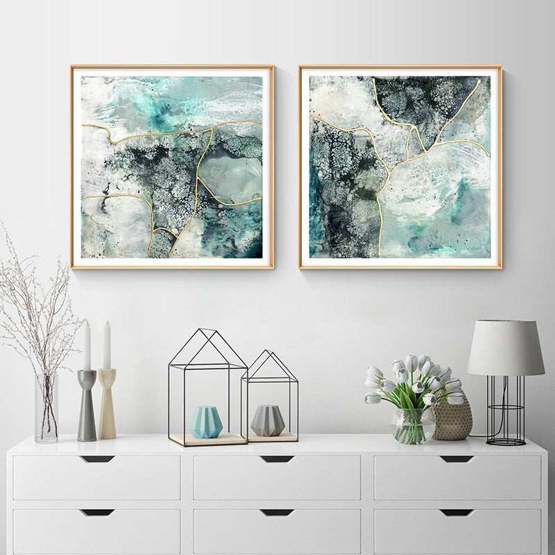 Marbled Green 2 Sets Gold Frame Canvas - 70cmx70cm - STripleB