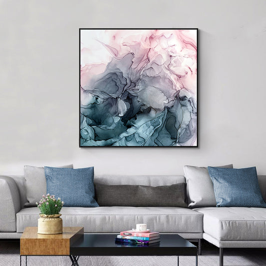 Marbled Pink Grey Black Frame Canvas - 70cmx70cm - STripleB