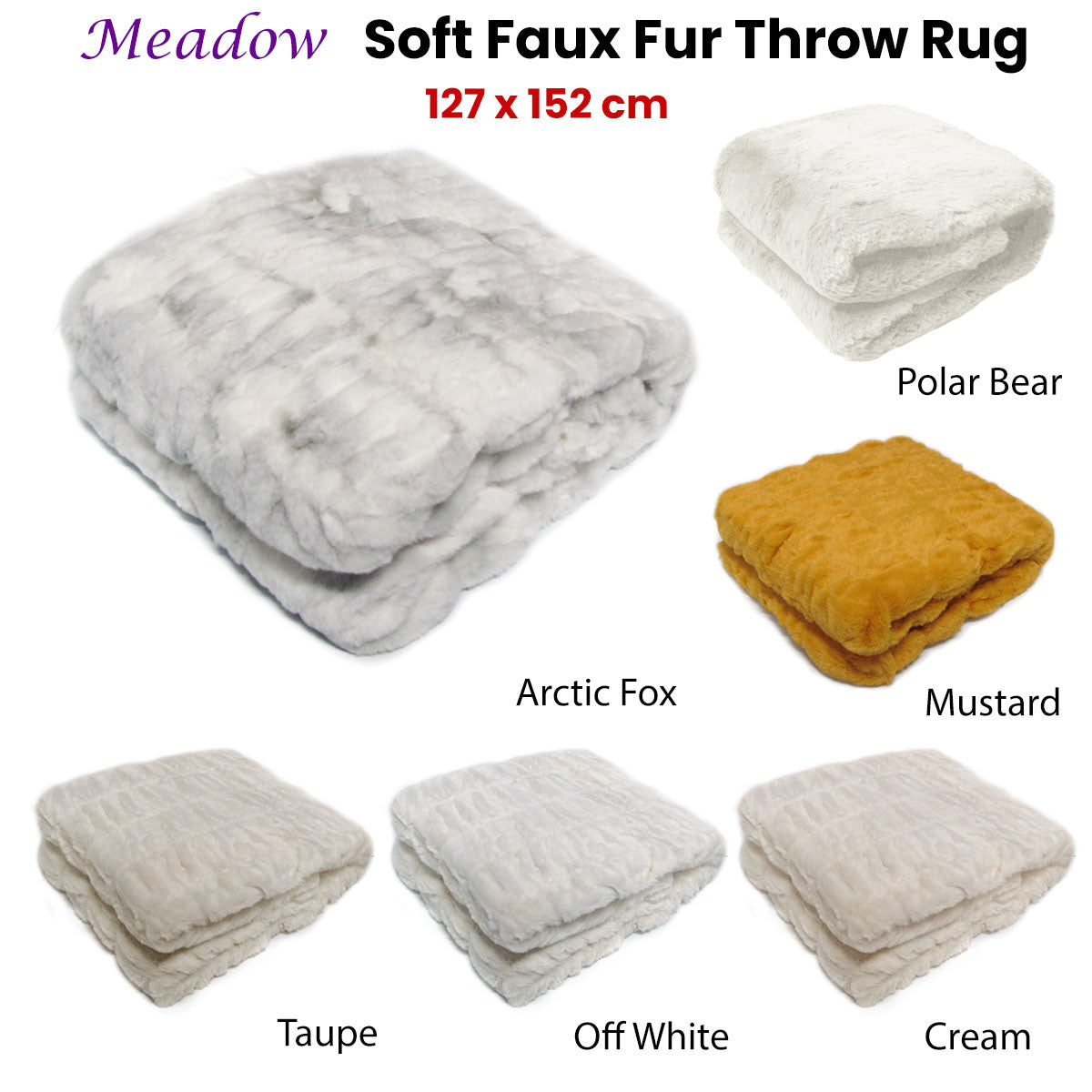 Meadow Soft Faux Fur Throw Rug 127 x 152 cm Arctic Fox - STripleB