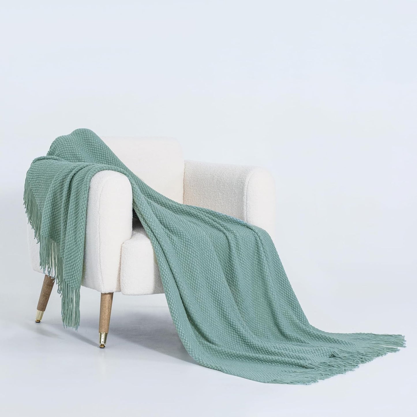Micro Plush Knitted Woven Throw Blanket - Seafoam - STripleB