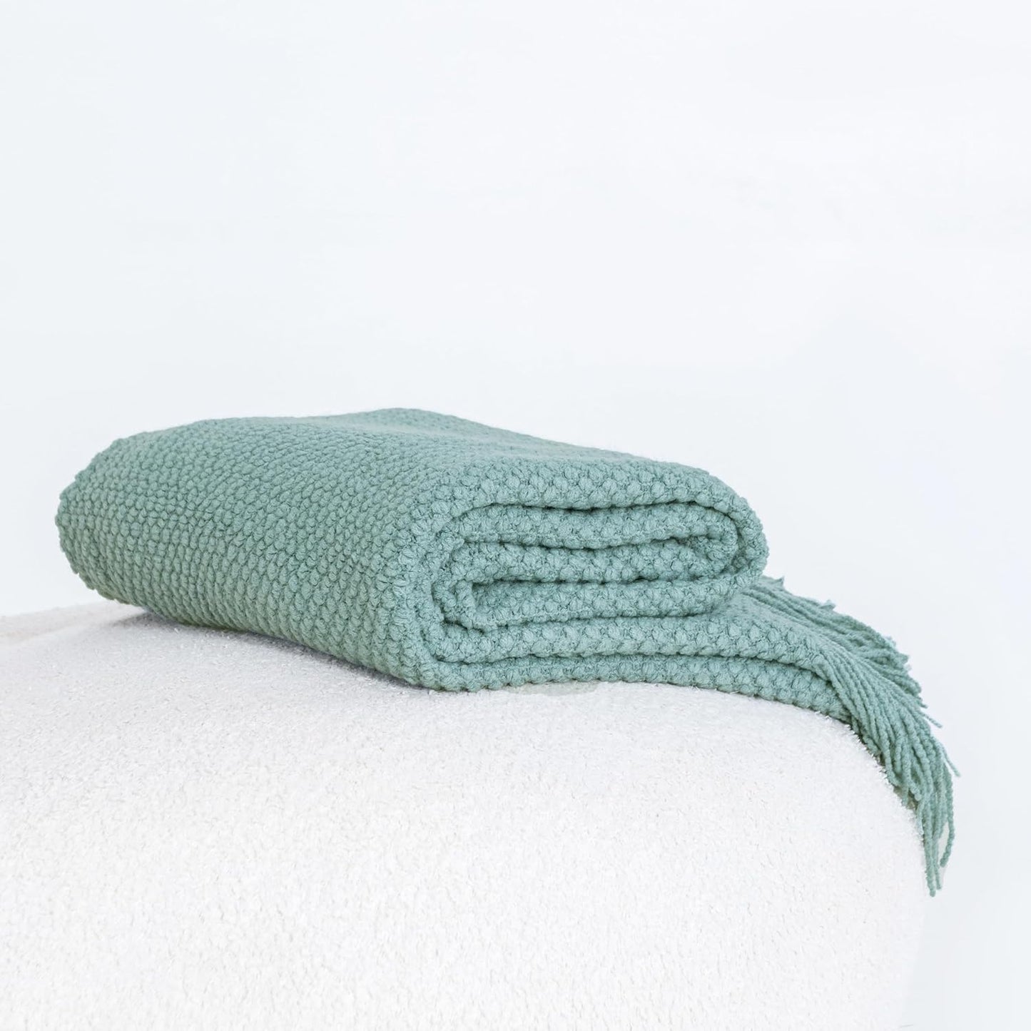 Micro Plush Knitted Woven Throw Blanket - Seafoam - STripleB