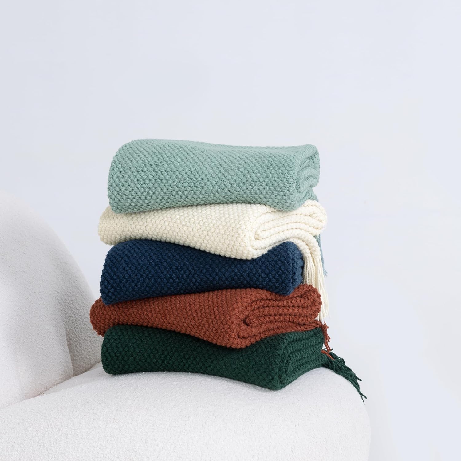 Micro Plush Knitted Woven Throw Blanket - Seafoam - STripleB