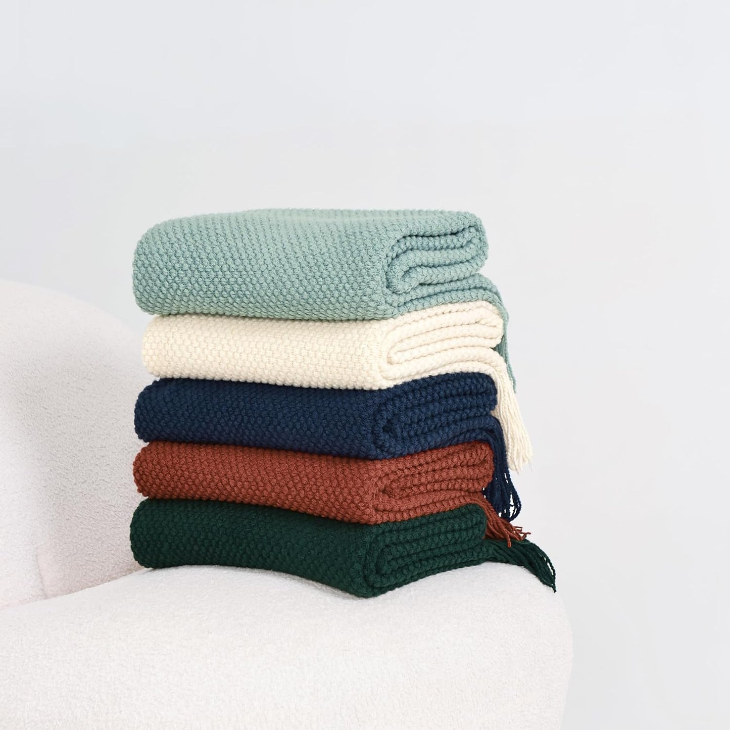 Micro Plush Knitted Woven Throw Blanket - Seafoam - STripleB