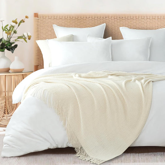 Micro Plush Knitted Woven Throw Blanket - Snow - STripleB 