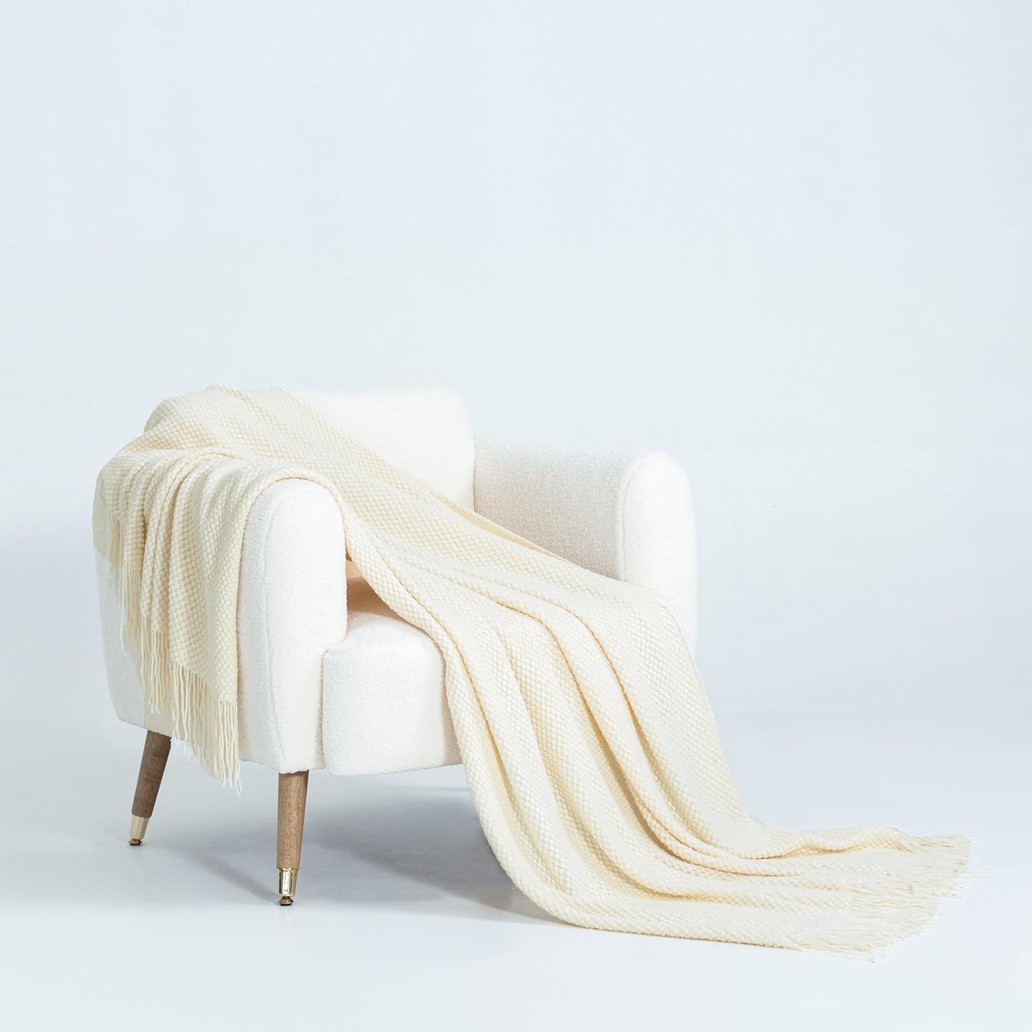 Micro Plush Knitted Woven Throw Blanket - Snow - STripleB 