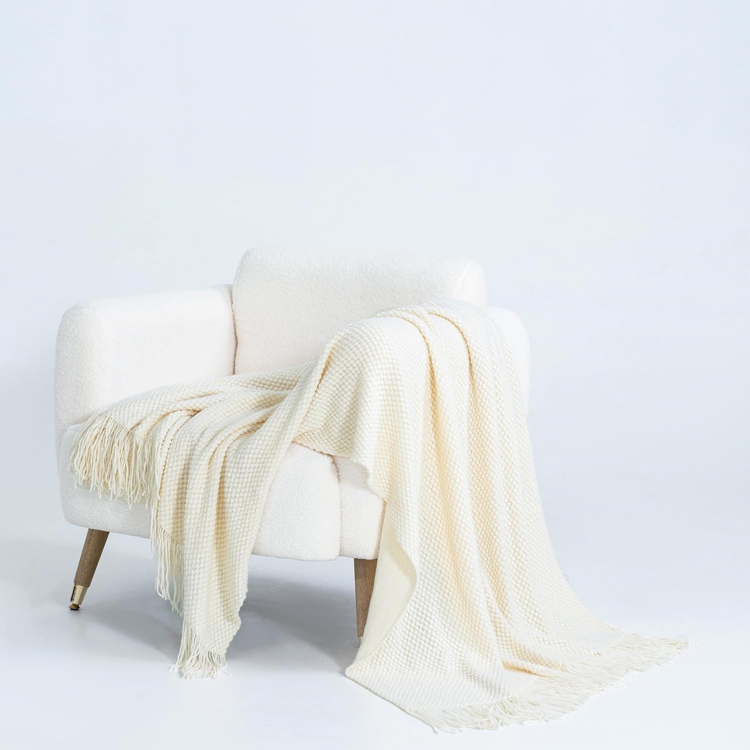 Micro Plush Knitted Woven Throw Blanket - Snow - STripleB 