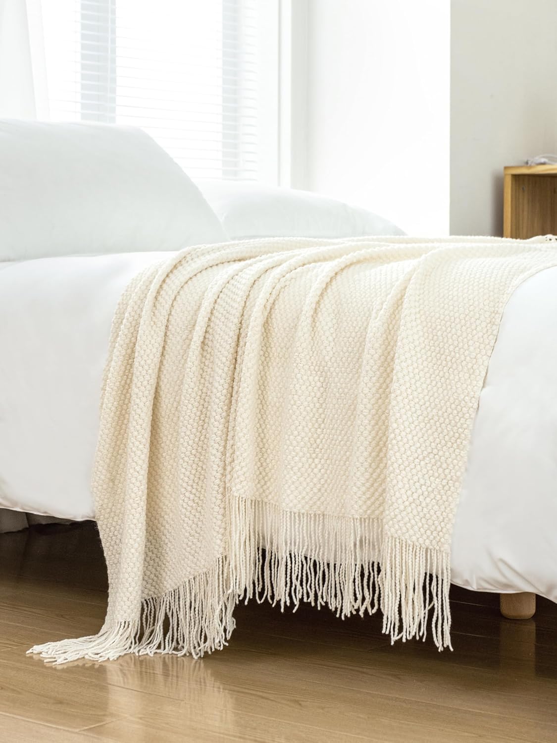 Micro Plush Knitted Woven Throw Blanket - Snow - STripleB 