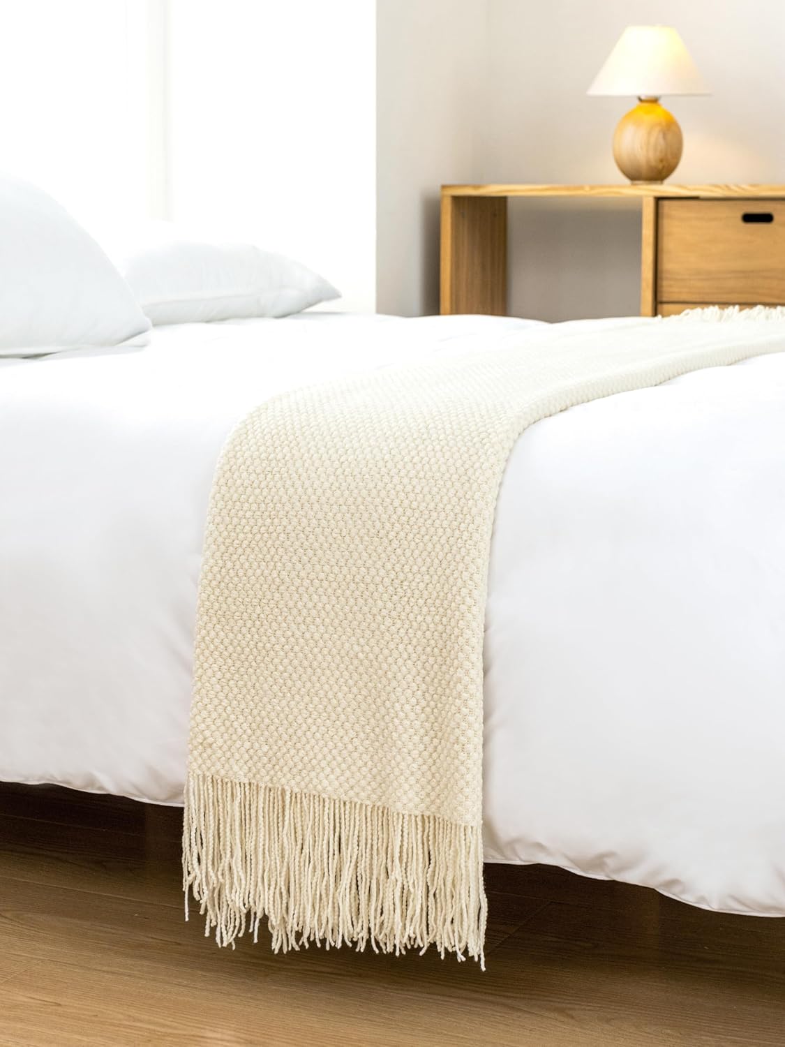 Micro Plush Knitted Woven Throw Blanket - Snow - STripleB 