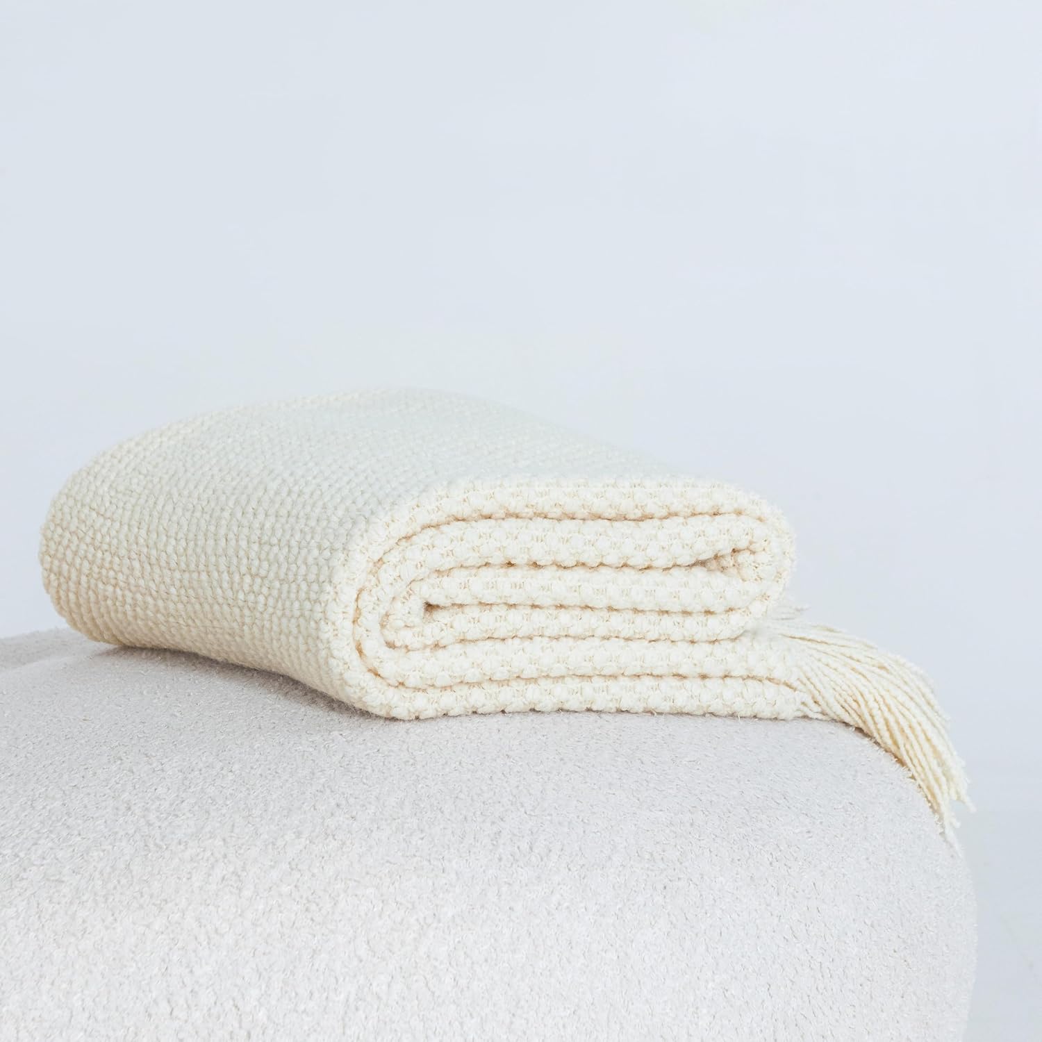 Micro Plush Knitted Woven Throw Blanket - Snow - STripleB 