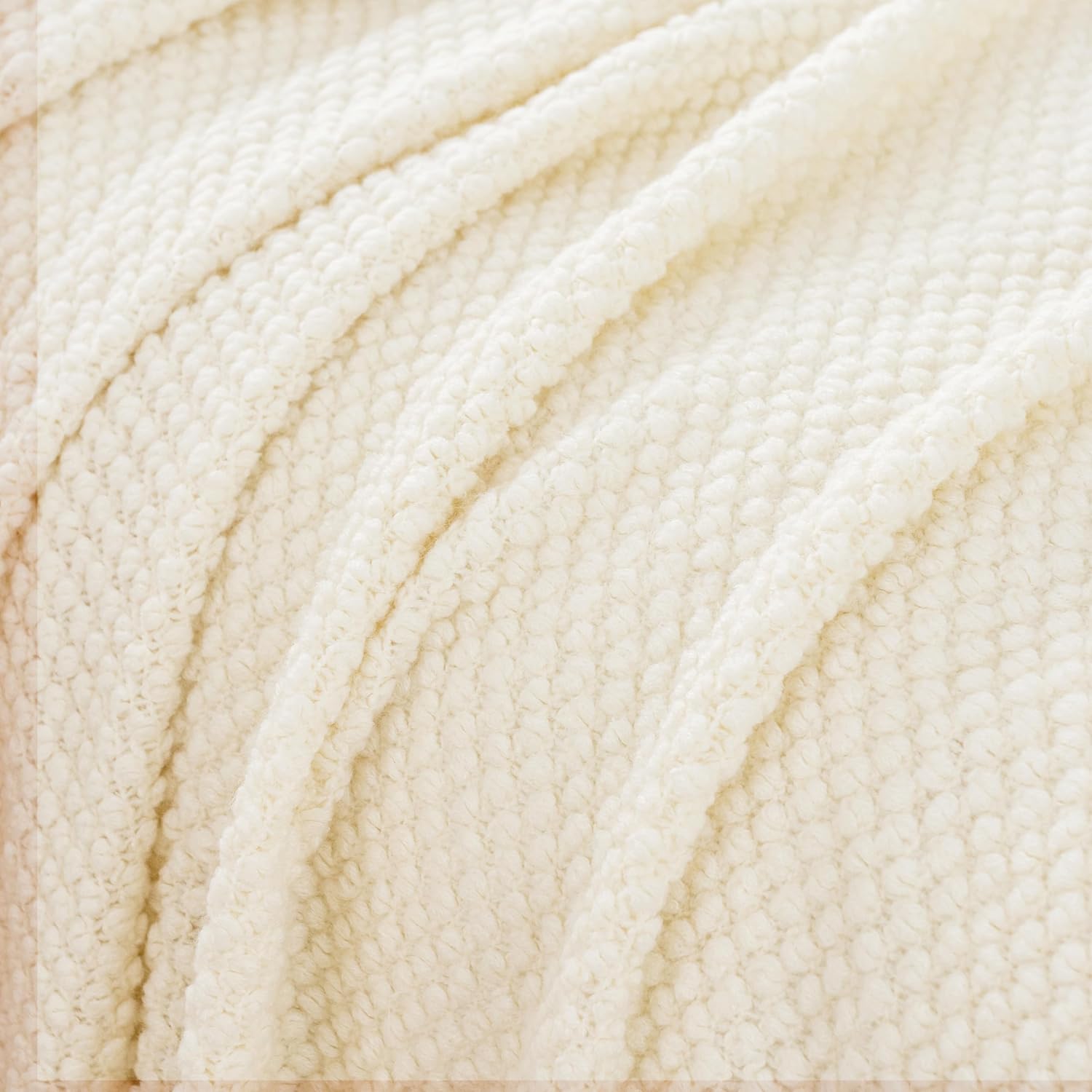 Micro Plush Knitted Woven Throw Blanket - Snow - STripleB 