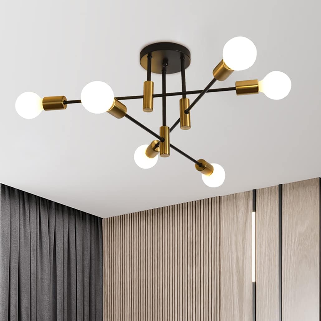 Mid Century Chandelier Modern, 6-Light , Black & Gold - STripleB 