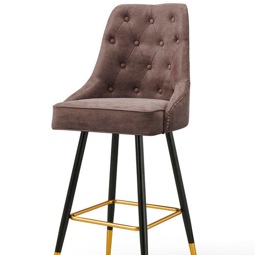 Modern Bar Chair Leather Stool Counter Brown Mid-Century Wood x 2 - STripleB 
