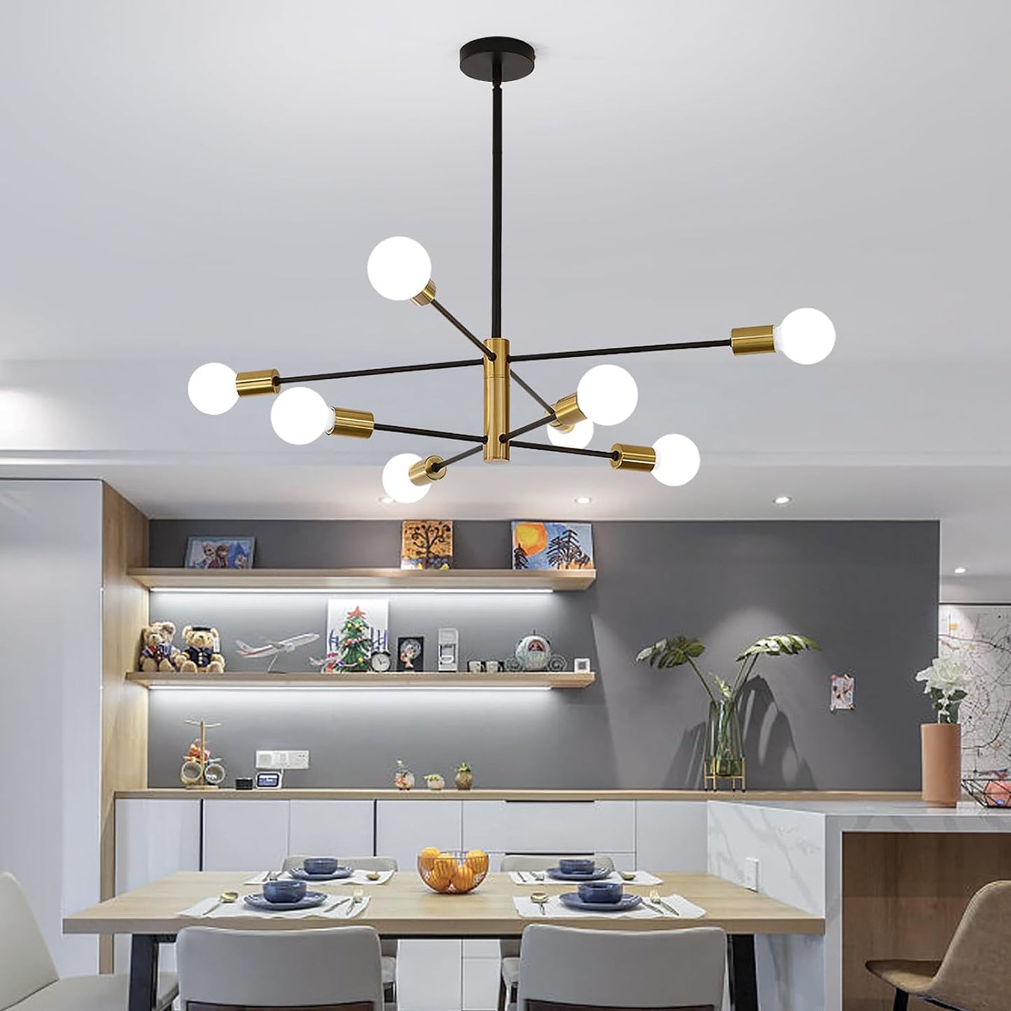 Sputnik Chandelier Modern Industrial, 8-Light , Black & Gold - STripleB 