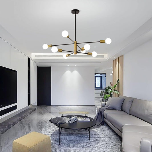 Sputnik Chandelier Modern Industrial, 8-Light , Black & Gold - STripleB 