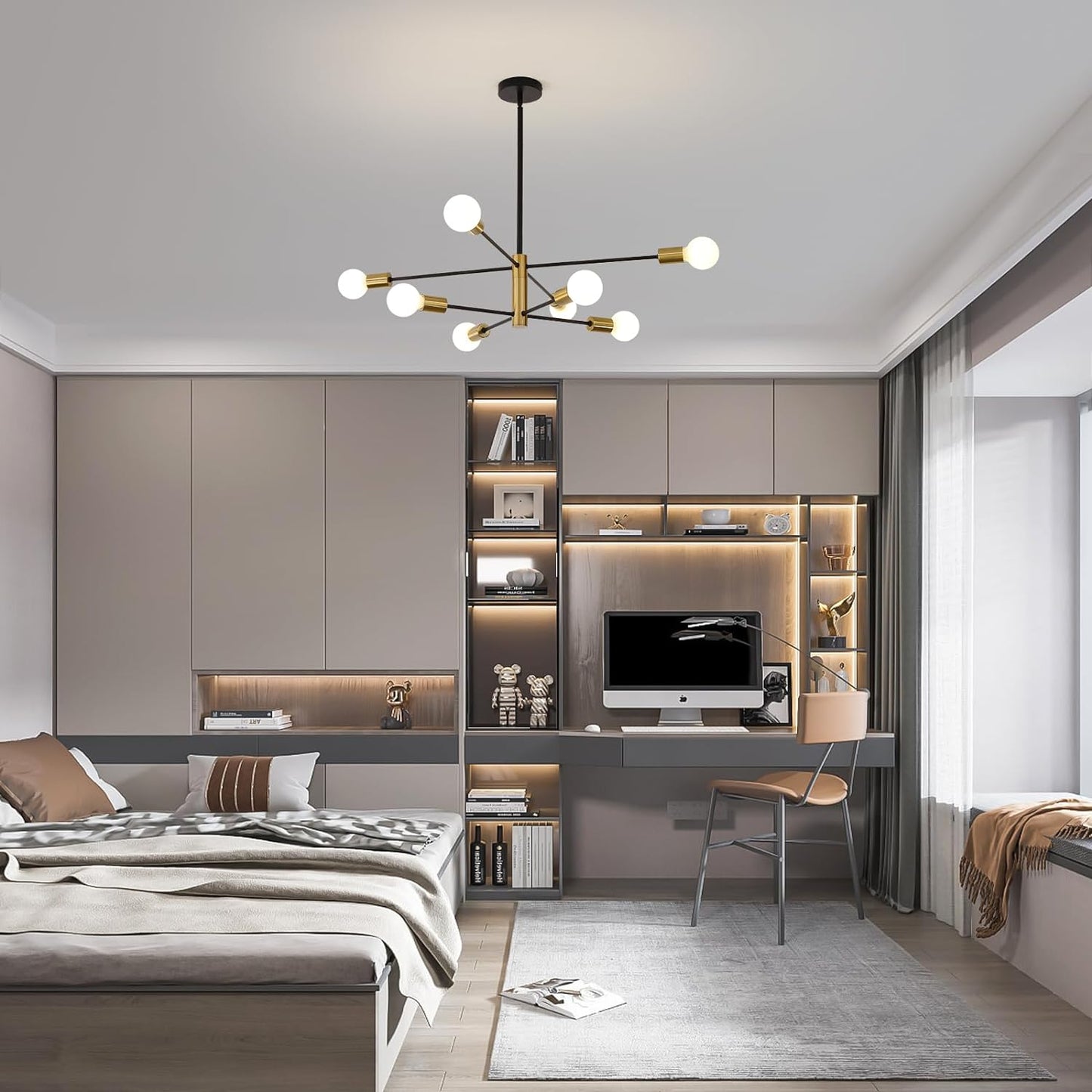 Sputnik Chandelier Modern Industrial, 8-Light , Black & Gold - STripleB 