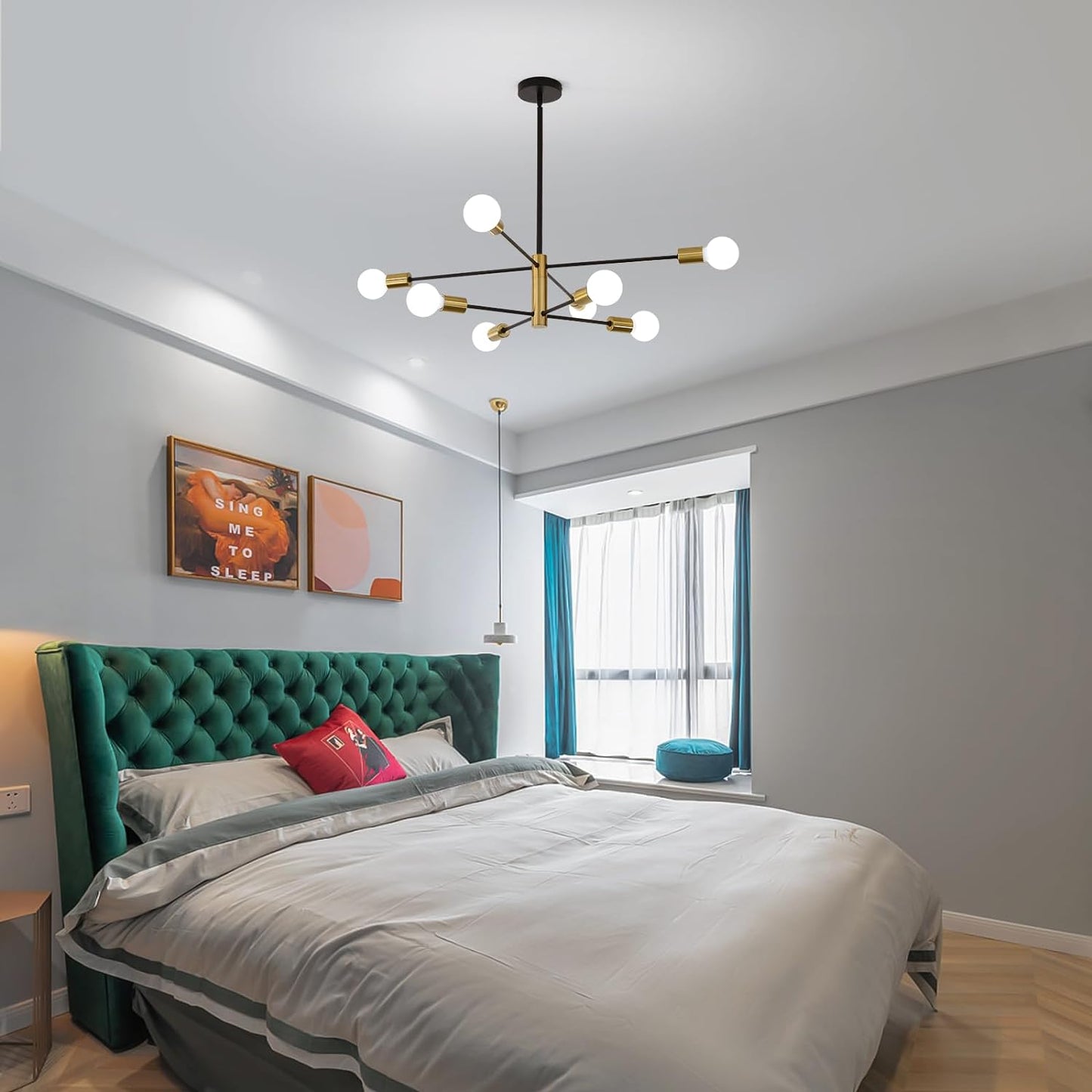 Sputnik Chandelier Modern Industrial, 8-Light , Black & Gold - STripleB 