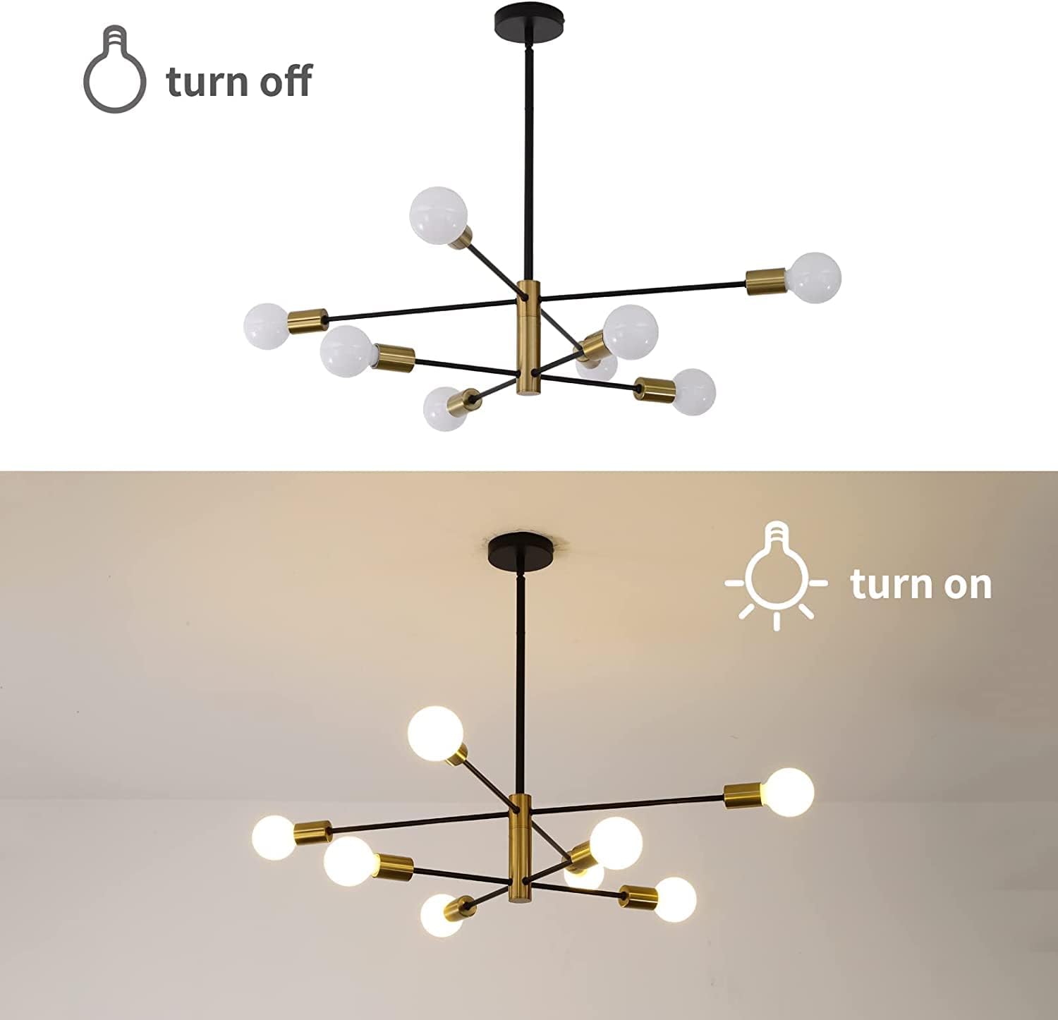 Sputnik Chandelier Modern Industrial, 8-Light , Black & Gold - STripleB 