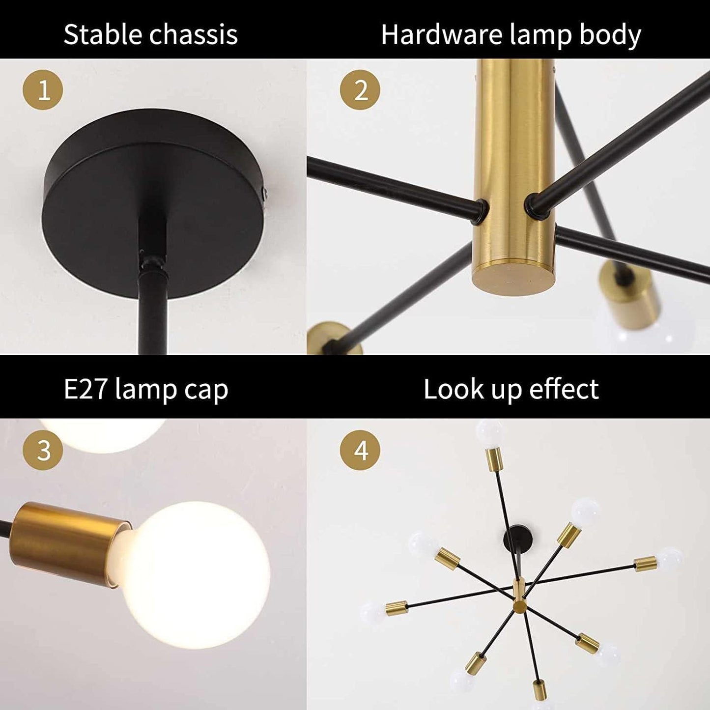 Sputnik Chandelier Modern Industrial, 8-Light , Black & Gold - STripleB 