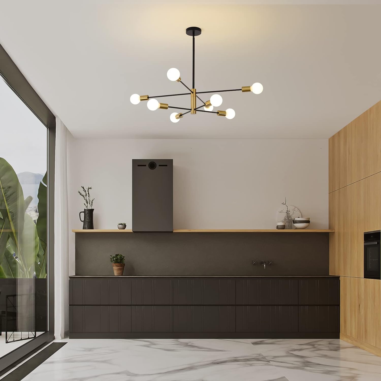 Sputnik Chandelier Modern Industrial, 8-Light , Black & Gold - STripleB 