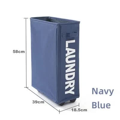 Navy Blue - Rolling Laundry Basket with Wheels - 42L - STripleB