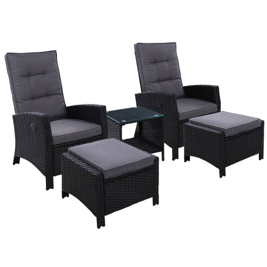 5PC Recliner Outdoor Furniture Adjustable - Black - STripleB 