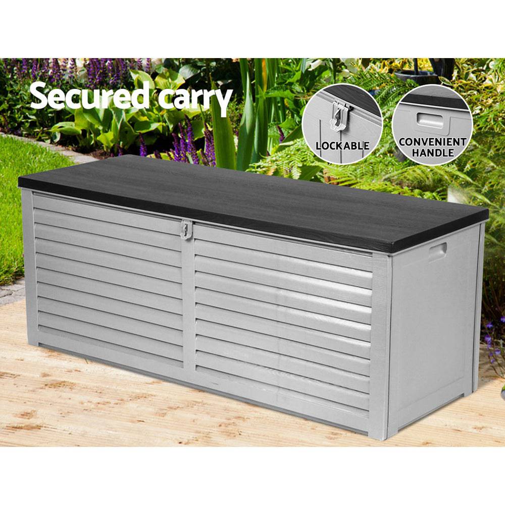 Outdoor Storage Box 390L Container - Grey / Black - STripleB 