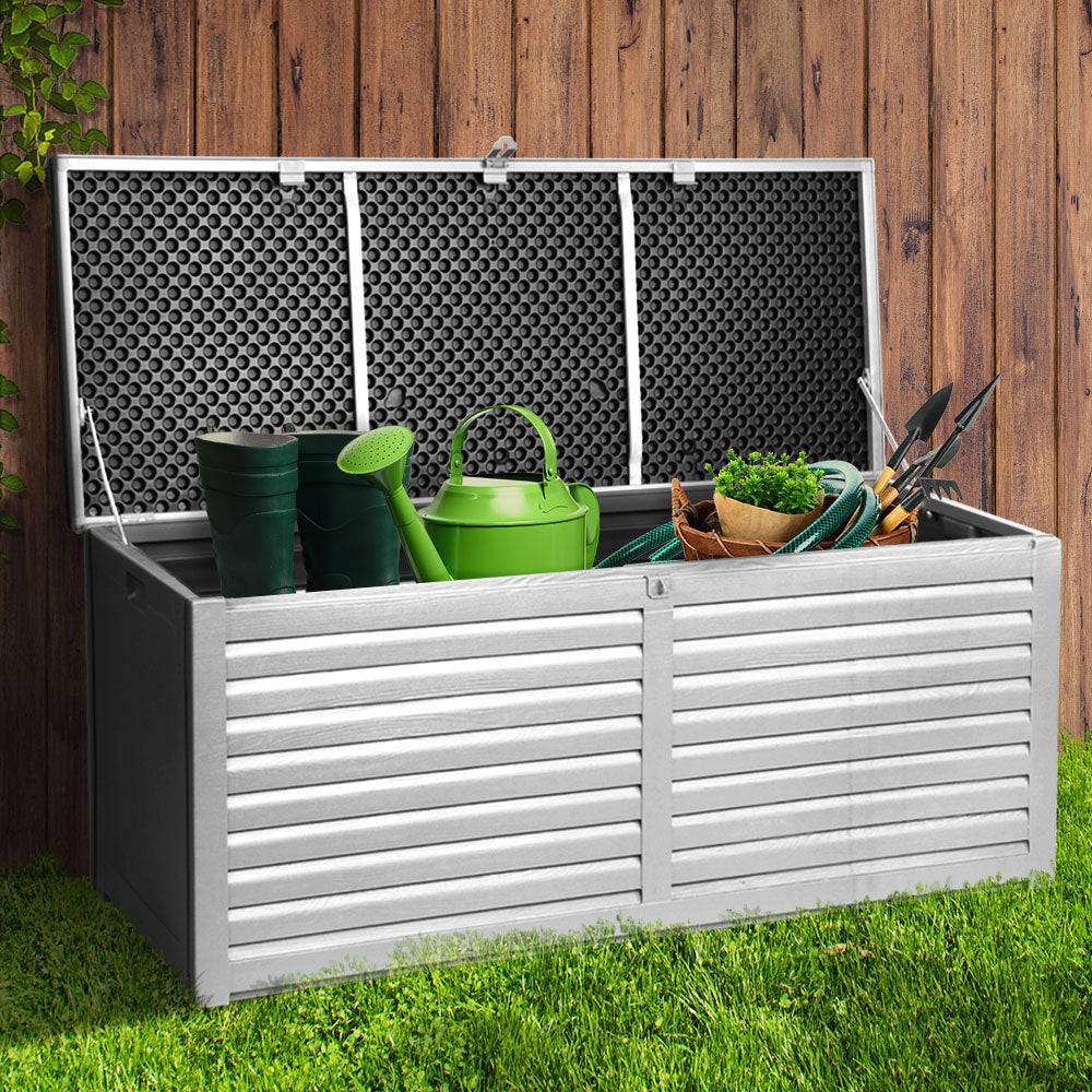 Outdoor Storage Box 390L Container - Grey / Black - STripleB 