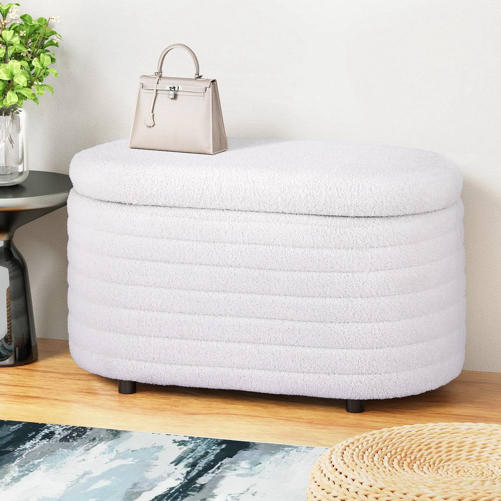 Artiss Storage Ottoman - Boucle Fabric Oval - STripleB 