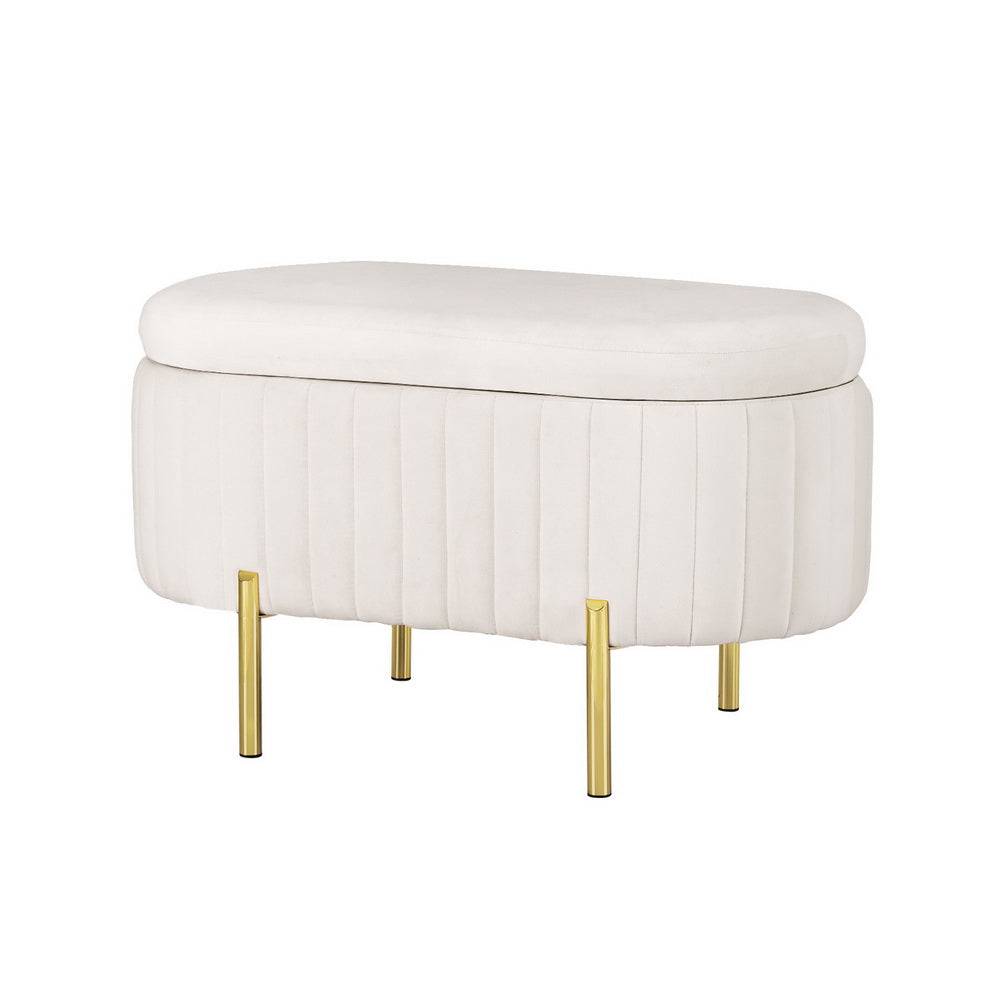 Artiss Velvet Oval White Storage Ottoman Blanket Box - STripleB 