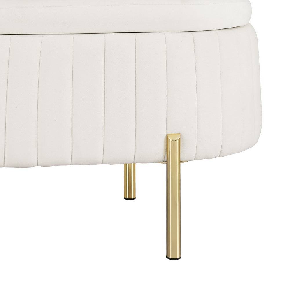 Artiss Velvet Oval White Storage Ottoman Blanket Box - STripleB 