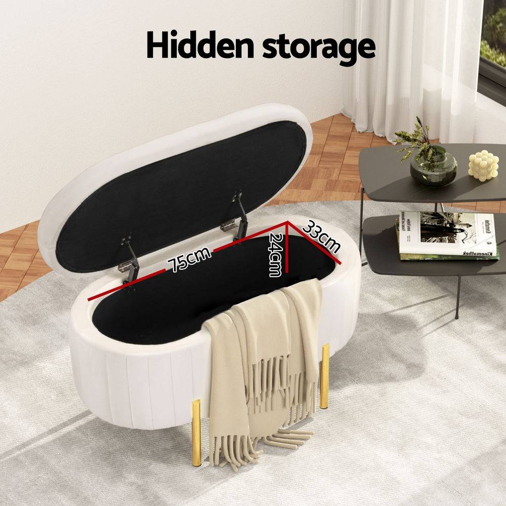 Artiss Velvet Oval White Storage Ottoman Blanket Box - STripleB 