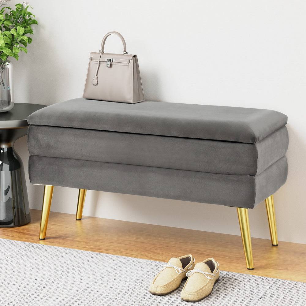 Artiss Ottoman Storage Foot Stool - Velvet Grey - STripleB 