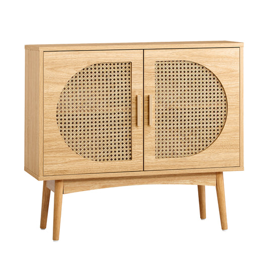 Oikiture Rattan Sideboard Hallway Shelf Wood - STripleB