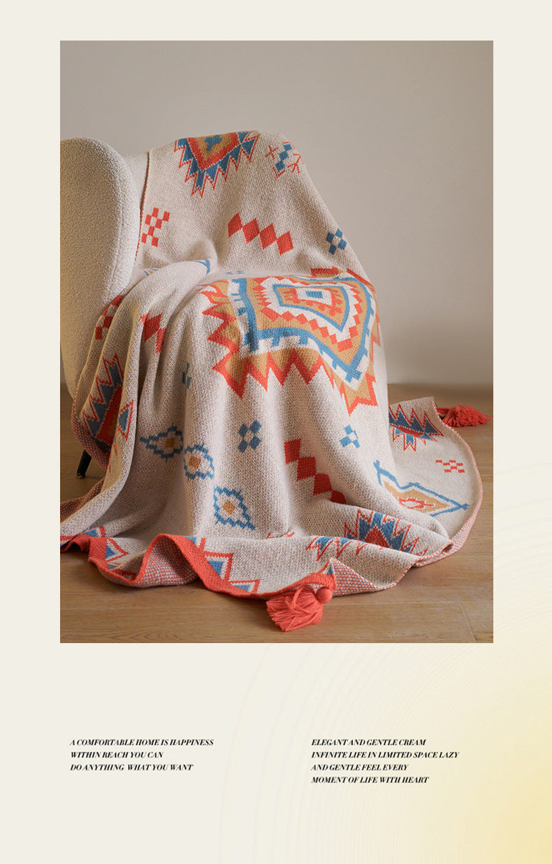 Orange Bohemian Geometric Tassel Throw Blanket - Soft Cotton Blend for Bedroom, Living Room, and Sofa 150x200cm - STripleB 