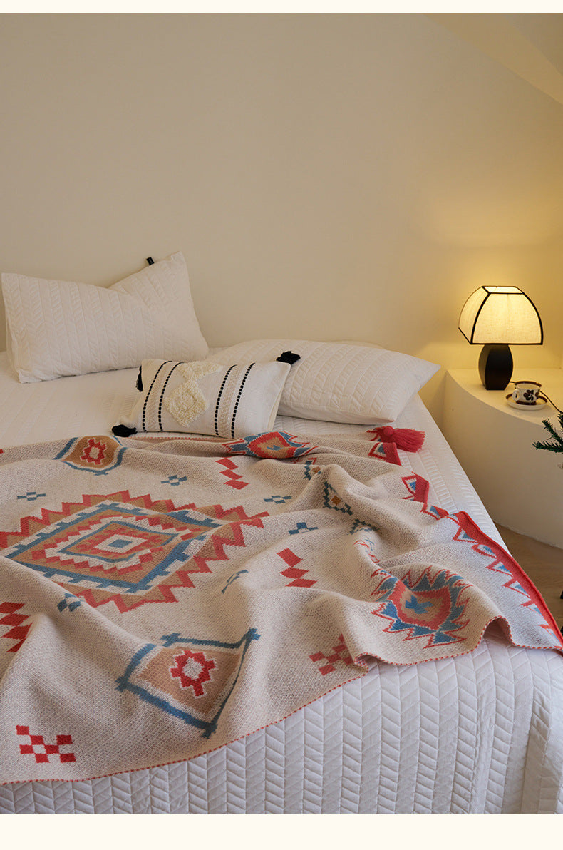 Orange Bohemian Geometric Tassel Throw Blanket - Soft Cotton Blend for Bedroom, Living Room, and Sofa 150x200cm - STripleB 