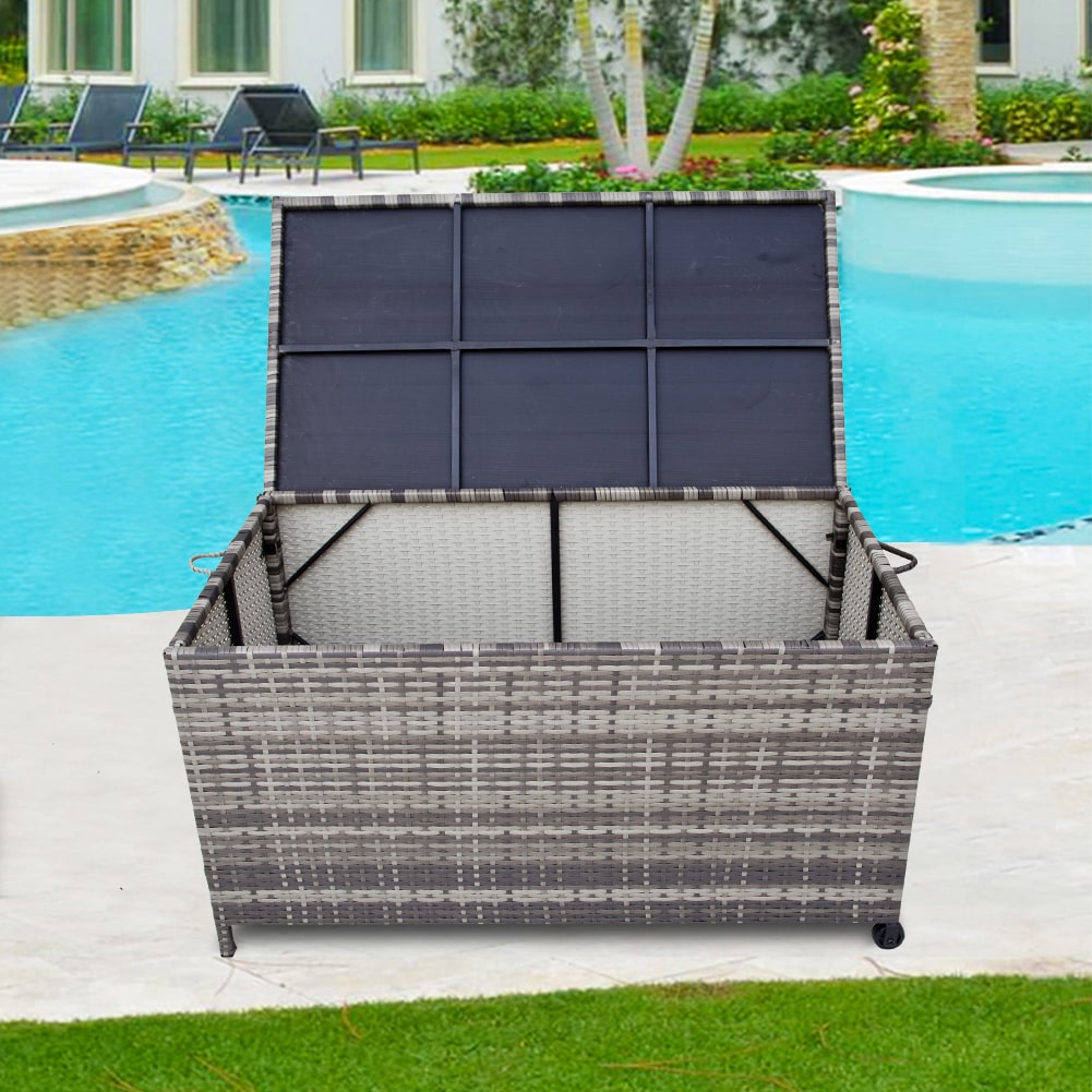 Outdoor PE Wicker Storage Box Garden 320L - Grey - STripleB